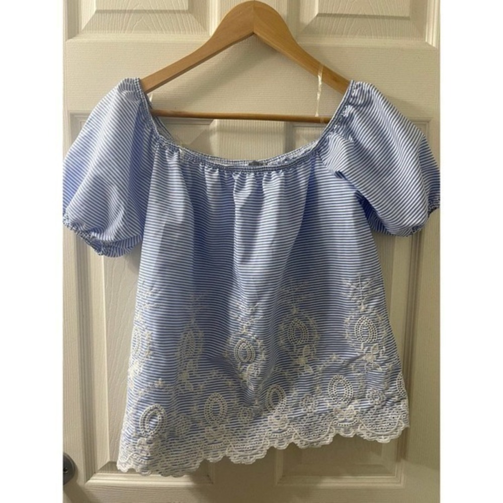 Charlotte Russe Blue Embroidered Off the Shoulder Top Size Small